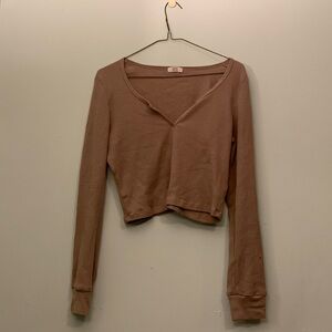 Tan V-Neck Long Sleeved Adrene Top
